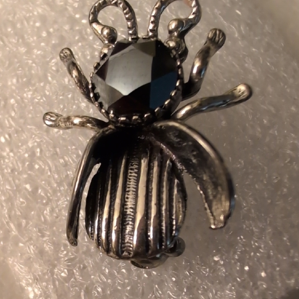 Petite Vintage Southwestern Hematite Dimensional Bug Silver Brooch Pin - Picture 4 of 8